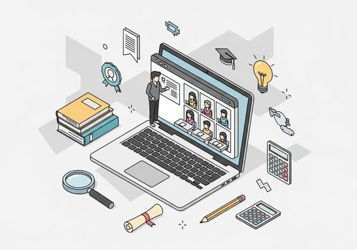 Engaging online education experience with virtual classroom on laptop, offering modern learning, skill development, and remote study for students worldwide, get inspired today - Powered by Adobe