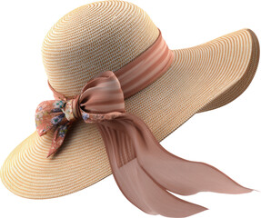 Elegant straw sun hat with floral ribbon detail evokes summer vacation style, perfect for fashion blogs, travel promotions, and seasonal marketing campaigns