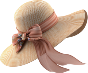 Elegant straw sun hat with floral ribbon detail evokes summer vacation style, perfect for fashion blogs, travel promotions, and seasonal marketing campaigns