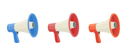 Loudspeaker, megaphone, bullhorn icon. Loud speaker, sound horn for broadcasting, announcing, advertising. Alert, alarm, announcement concept. Flat vector illustration isolated on white background