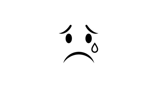 Expressive sad face with single tear graphic conveys emotional distress or disappointment for social media, branding, or illustrative purposes in a clean, simple style - Powered by Adobe