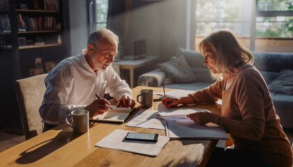 Senior Couple Collaborating on Financial Planning at Home