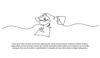 One line of pet care. Abstract minimal continuous line isolated on white background.