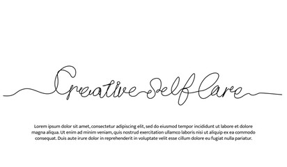 One line of hand Creative Self-care. Abstract minimal continuous line isolated on white background.