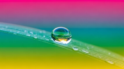 Vibrant Rainbow Reflection A Captivating Macro Shot of a Water Droplet on a Green Leaf
