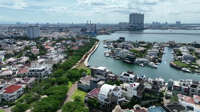 Jakarta Skyline At Ancol indonesia Highrise Buildings Scene. Sunset City. Jakarta Skyline At Illinois. Business District. Cityscape Aerial View.