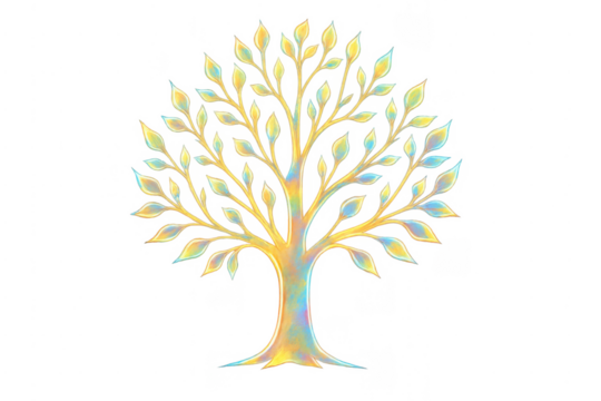 Stylized iridescent tree with colorful glowing leaves - Powered by Adobe