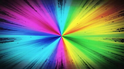 Abstract digital art background with a powerful burst of multi-colored light rays in a psychedelic pattern