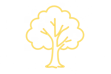 Neon yellow glowing tree light sign vector