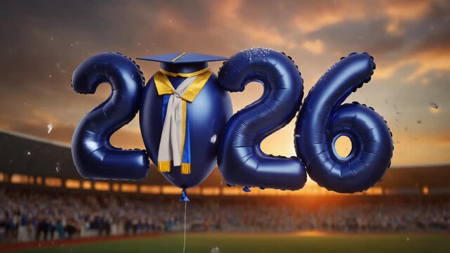 Dark Blue Inflatable Graduation 2026 Balloons in Large Stadium