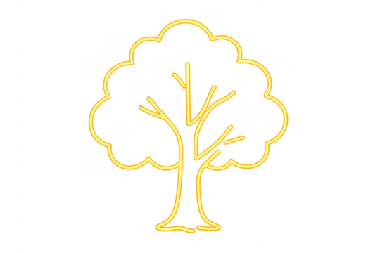 Neon yellow glowing tree light sign vector