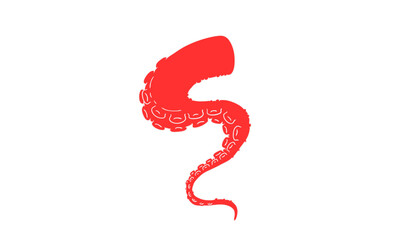 Stylized Octopus Tentacle Illustration in Vibrant Red on a White Background