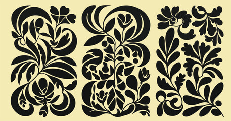 Abstract black and white botanical illustration with organic shapes and floral motifs © Sakib