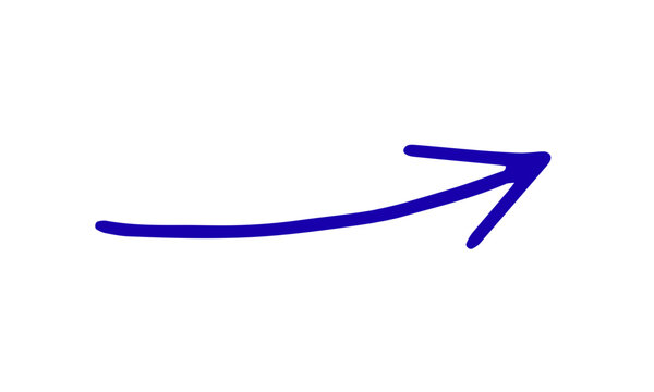 Hand-drawn blue arrow gracefully curving right, symbolizing forward progress, directional guidance, and the next important step in a journey or strategic process, offering a clear path indication