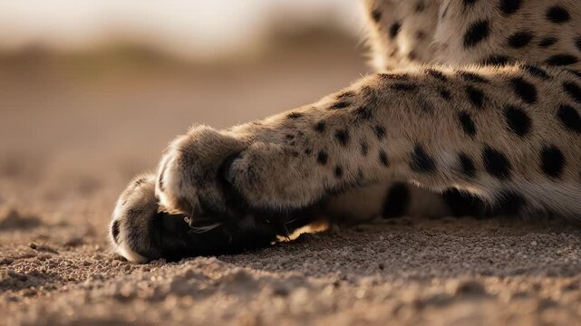 Close up of cheetah paws on sand