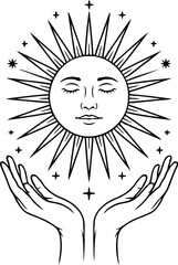 Magic & Celestial Line Art Bundle – Mystical Sun Moon Hand Crystal T-Shirt Designs