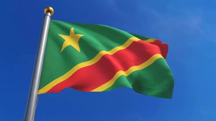 Republic of the Congo Flag Waving Loop 3D Render Blue Sky