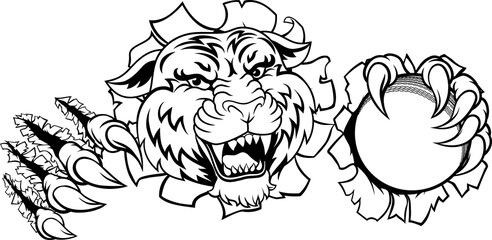 A tiger with a cricket ball animal sports team mascot
