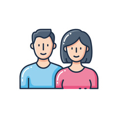 Obraz premium Adult couple illustration featuring two smiling people with vibrant colors, creating visually appealing presentation. Adult couple provides a clean and easily recognizable depiction of people.