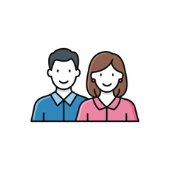Obraz premium Adult couple in flat illustration style, smiling and looking forward. Adult couple showing togetherness and positive emotions. Use this adult couple illustration for various lifestyle concepts.
