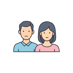 Obraz premium Adult couple portrait with serious faces on white backdrop. Adult couple representation in blue and pink outlines showing an illustration of husband and wife.