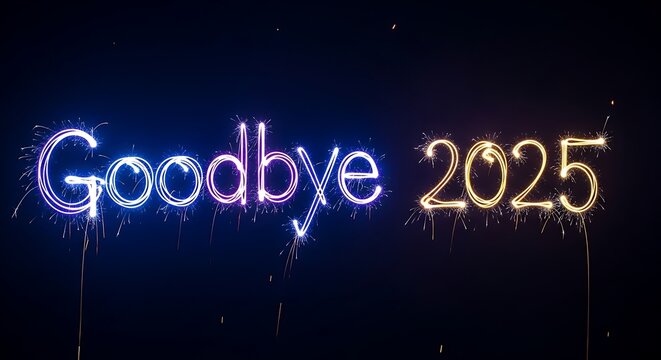 Goodbye year two thousand and twenty five written in sparks