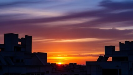 Beautiful sunset over the cityscape with vibrant colors and dramatic clouds