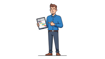 Businessman holding a tablet and pointing at project schedule