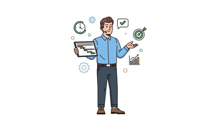 Professional man presenting project plan and target goals