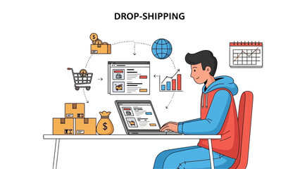 Man Using Laptop for Ecommerce Business Dropshipping Activity