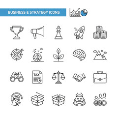 Vector illustration of business and strategy icons set of thin line vector icons for business, management, finance, strategy and marketing