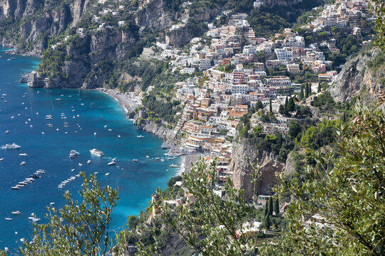 Positano - Amalfi coast - The city with the coast look from descent from path of gods - sentiero degli dei.