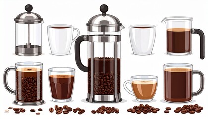Premium coffee set- French press, cups, and coffee beans