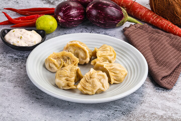 Steamed Nepali Momo stuffed dumplings