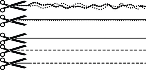 Fototapeta premium Cutting edge concepts Scissors cutting dotted, straight and dashed lines illustration for crafts and design projects