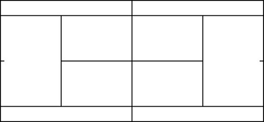 Minimalist schematic illustration of a tennis court featuring precise court lines and structured proportions, ideal for sport-related graphics and instructional content. Tennis court layout. Tennis