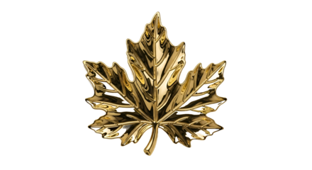 Shiny Golden Maple Leaf Ornament on a Gradient Background