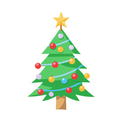 A decorated Christmas tree with star and colorful ornaments