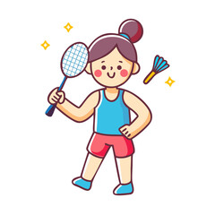 Cartoon Athlete with Badminton Racket and Shuttlecock