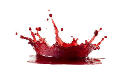 Vibrant red liquid splash frozen in time against a transparent background