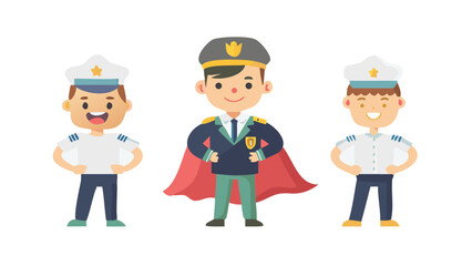 Cartoon Pilot with Cape Standing in an Upright Position