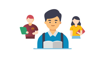 Young student reading a book with two other classmates