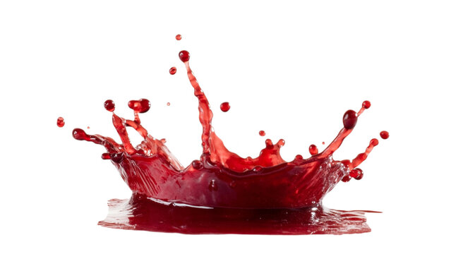 Vibrant red liquid splash frozen in time against a transparent background - Powered by Adobe