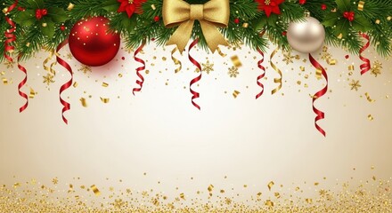 Festive Holiday Decor: A captivating holiday scene with an array of decorations. The elegant gold bow and festive ornaments bring a touch of enchantment and celebrate the spirit of the holidays. 