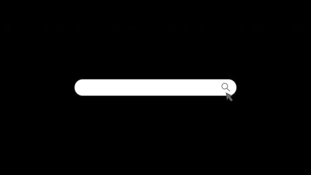 Search bar button animation with magnifying glass (4K, transparent background)