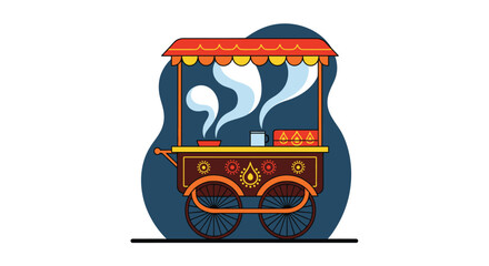 Colorful Vector Illustration of Indian Street Chai Tea Vendor Cart (Chai Wala Thela)