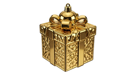 Luxurious Gold Gift Box with an Elegant Bow, Sparkling Holiday Ornament