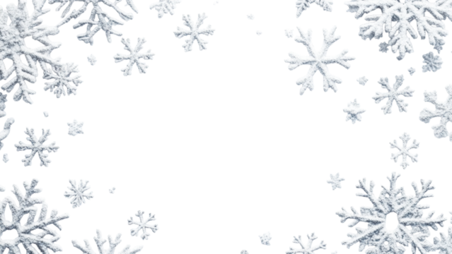 A transparent background filled with many white snowflakes creating a wintery border - Powered by Adobe
