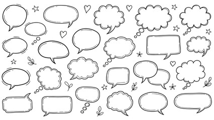 Fototapeta premium Hand drawn speech bubbles collection in doodle style for comic and message