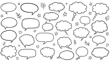 Fototapeta premium Hand drawn speech bubbles and thought clouds vector illustration on white background